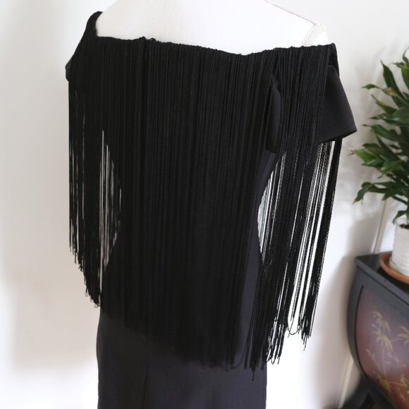 ✰ Black Fringed Zara Mini Dress - Off the Shoulder with Festival-Ready Style ✰ - Picture 10 of 15